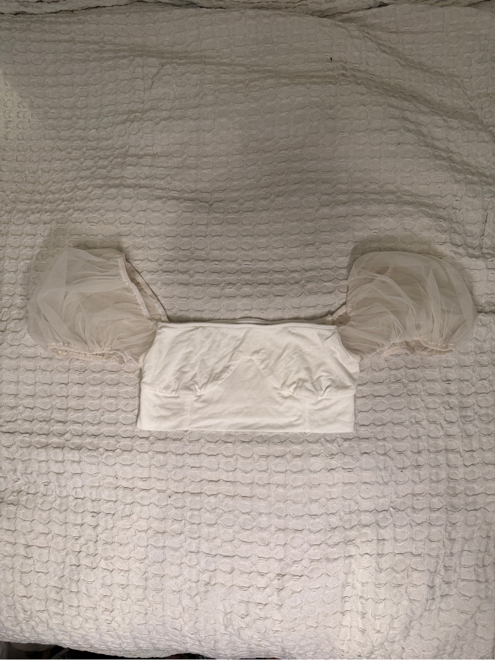 White Tulle Puff Sleeve Crop Top Sheer Fairy Coquette Balletcore